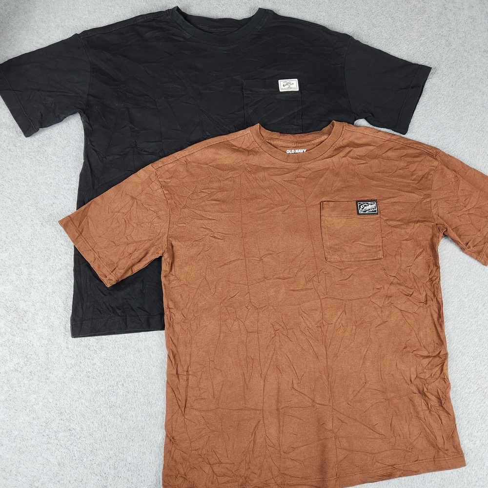 Old Navy T-Shirt Boys L 10-12 Black Brown Oversized Single Pocket Tee Lot Of 2